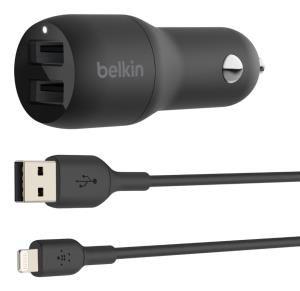 Dual USB-a Car Charger W/1m Pvc A-ltg Black