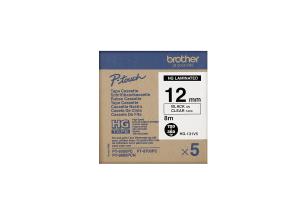 Tape 12mm High Grade Labelling Black On Clear 8m 5 Pack (hg131v5)