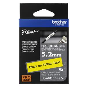 Heat Shrink Tube Tape Cassette - Hse-611e - Black On Yellow - 5.2mm Wide