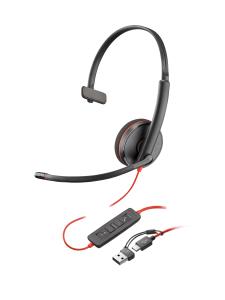 Headset Blackwire 3210 - Monaural - USB-c - USB-C/A Adapter - Single Unit