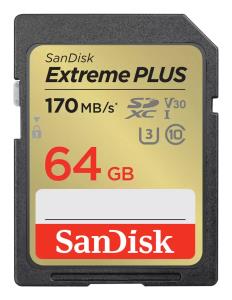 SanDisk Extreme PLUS 64GB SDHC Memory Card 170MB/s 80MB/s UHS-I Class 10 U3 V30