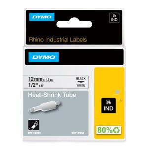 Rhino Tape - Heat-Shrink Label - Black on White - 12mm