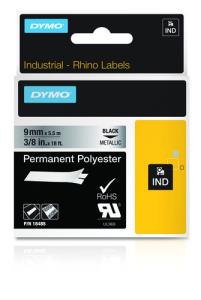 Tape - Black On Metallic - 9mm X 5.5m - Permanent Polyester