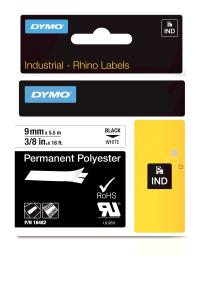 Tape - Black On White - 9mm X 5.5m - Permanent Polyester