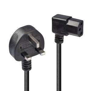 Extension Cable - Uk 3 Pin Plug To Right Angled Iec C13 - Black - 1m