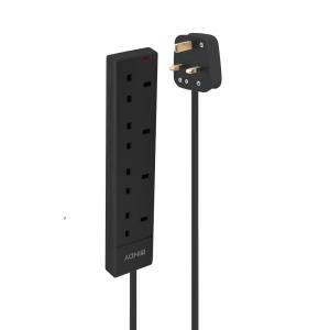 Mains 4 Way Gang Socket Black 2m