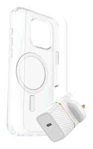 Bundle / Apple iPhone 16 Pro Max - Symmetry Clear MagSafe / Premium Glass / UK USB-C Wall Charger 30W - white