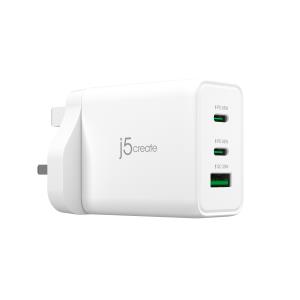 3 Port Charger - 65w Gan - 2x USB-c Female 1x USB Type-a Female - (uk) White