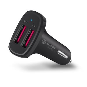 2 Port USB-A Car Charger 5V/4.8A (2.4A + 2.4A) with Smart Charge - Black
